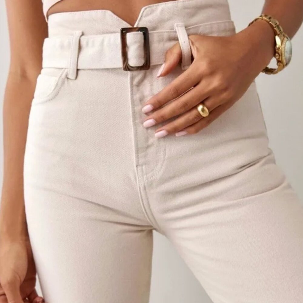 Cynthia High Rise Belted Straight Jeans